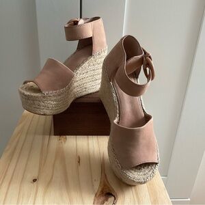 Women’s Marc Fisher Espadrille Platform Wedge Sandals Pink Leather Size 5M